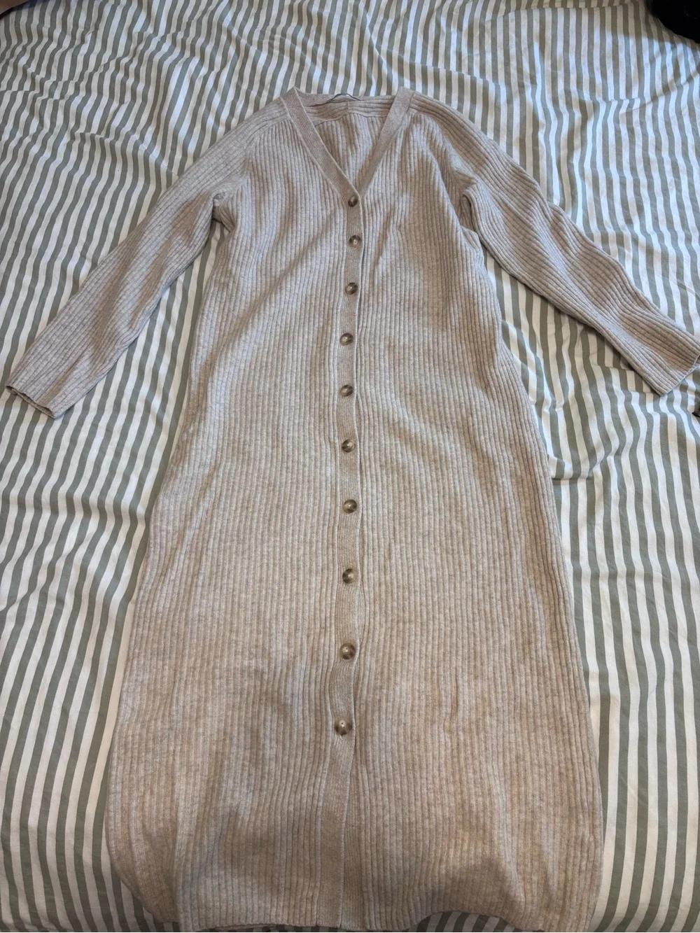 Abercrombie & Fitch Beige Ribbed Maxi Button-Front Duster